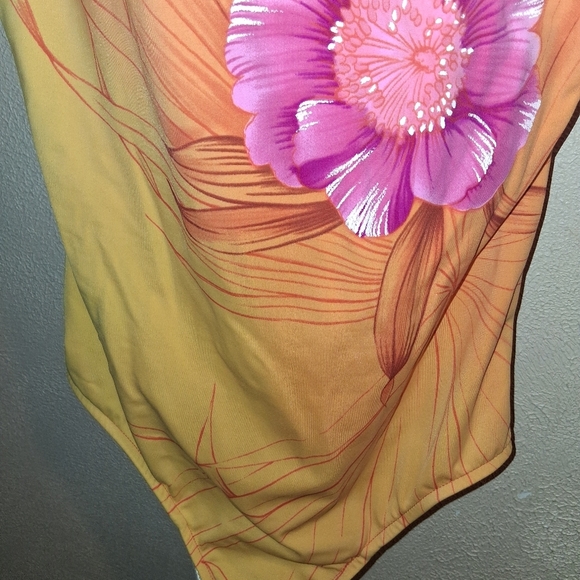 Carol Wior Sunset floral one piece Orange Pink swimsuit, size 14 - Picture 3 of 7